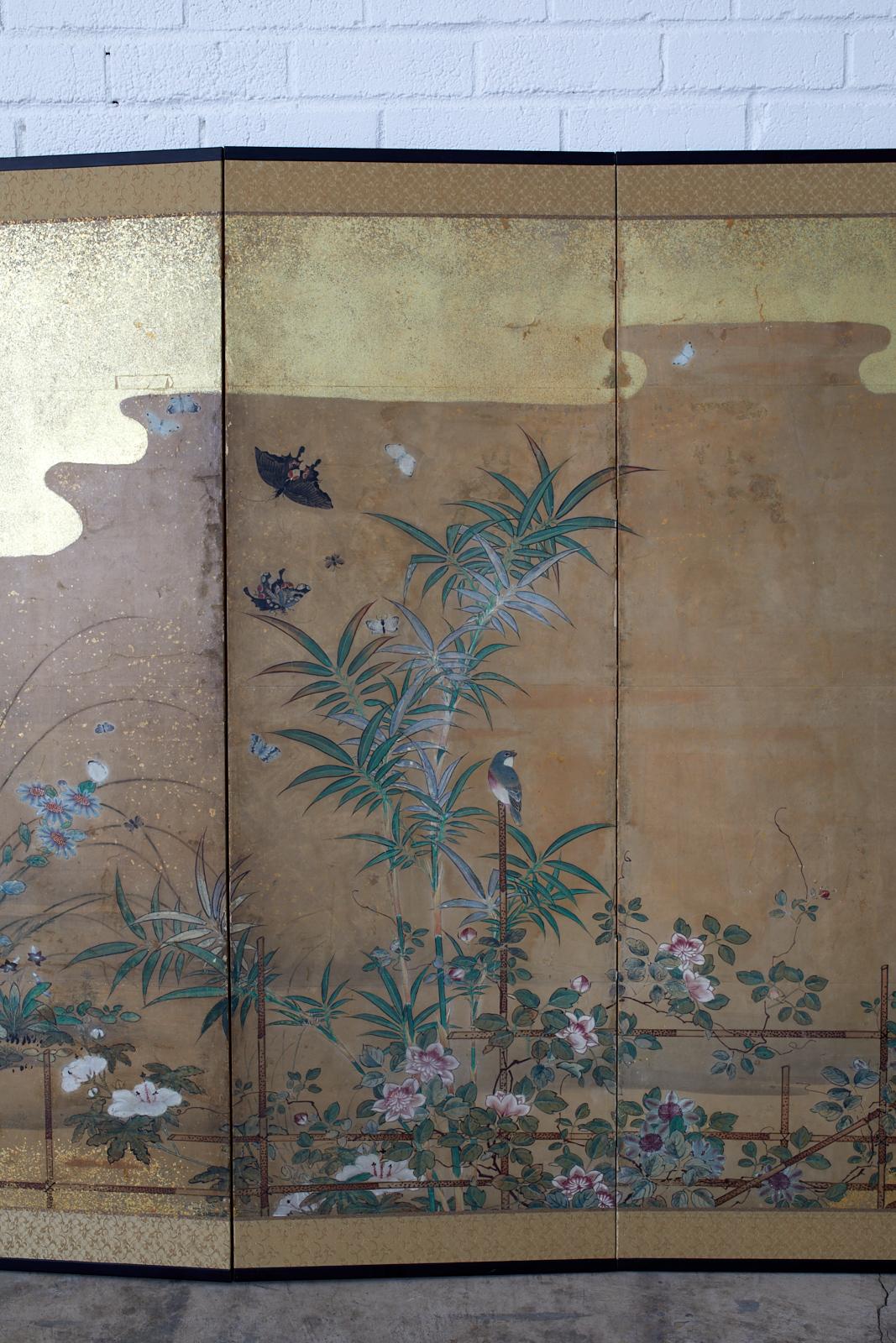 Japanese Six-Panel Edo Screen Flora Fauna Landscape 2