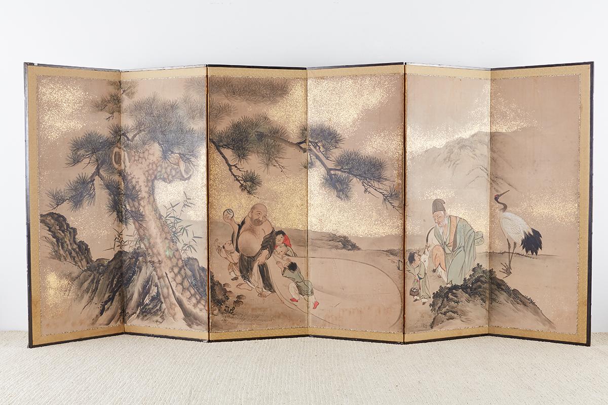 Japanese Six-Panel Edo Screen of Immortals with Children 4