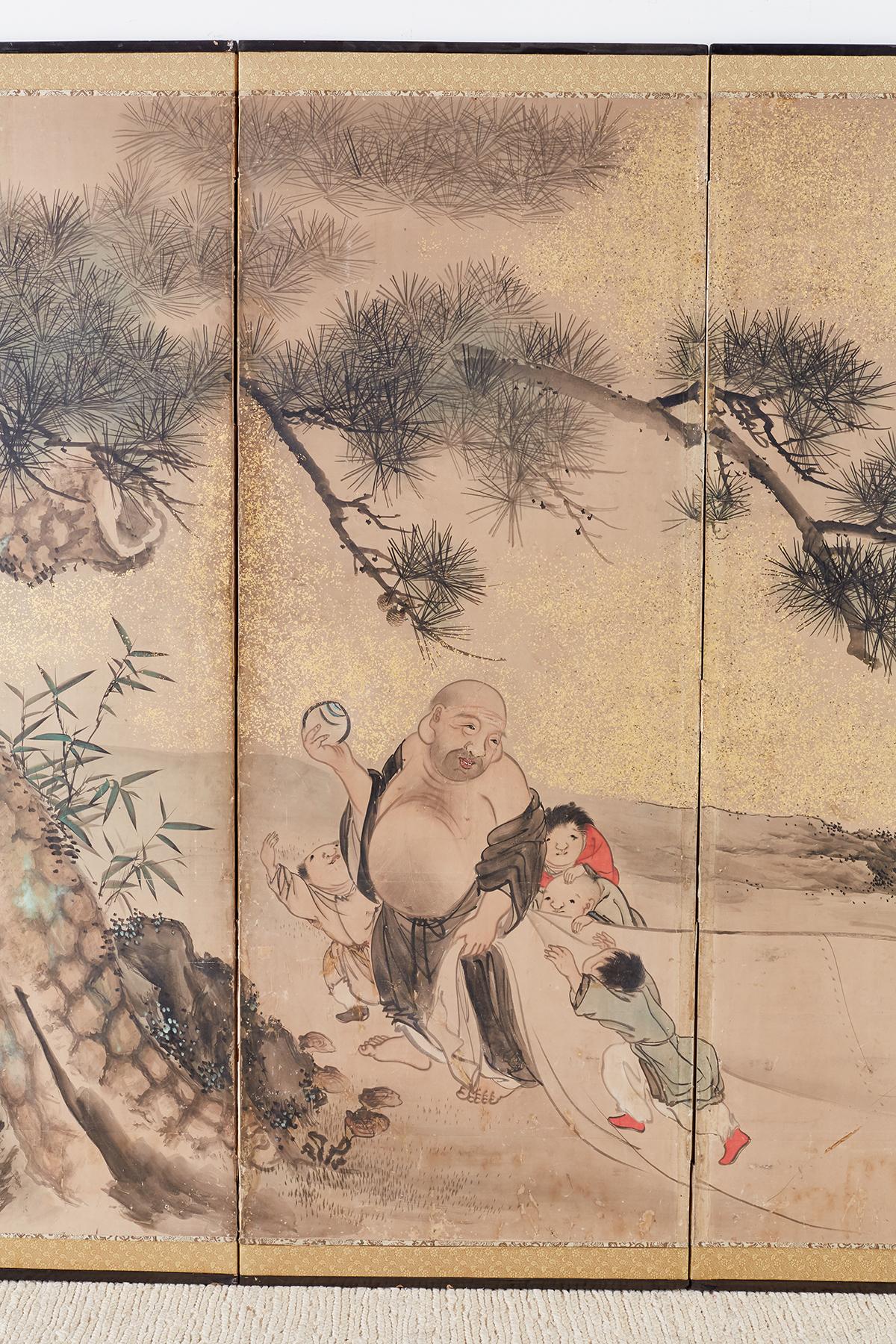 Japanese Six-Panel Edo Screen of Immortals with Children In Distressed Condition In Rio Vista, CA