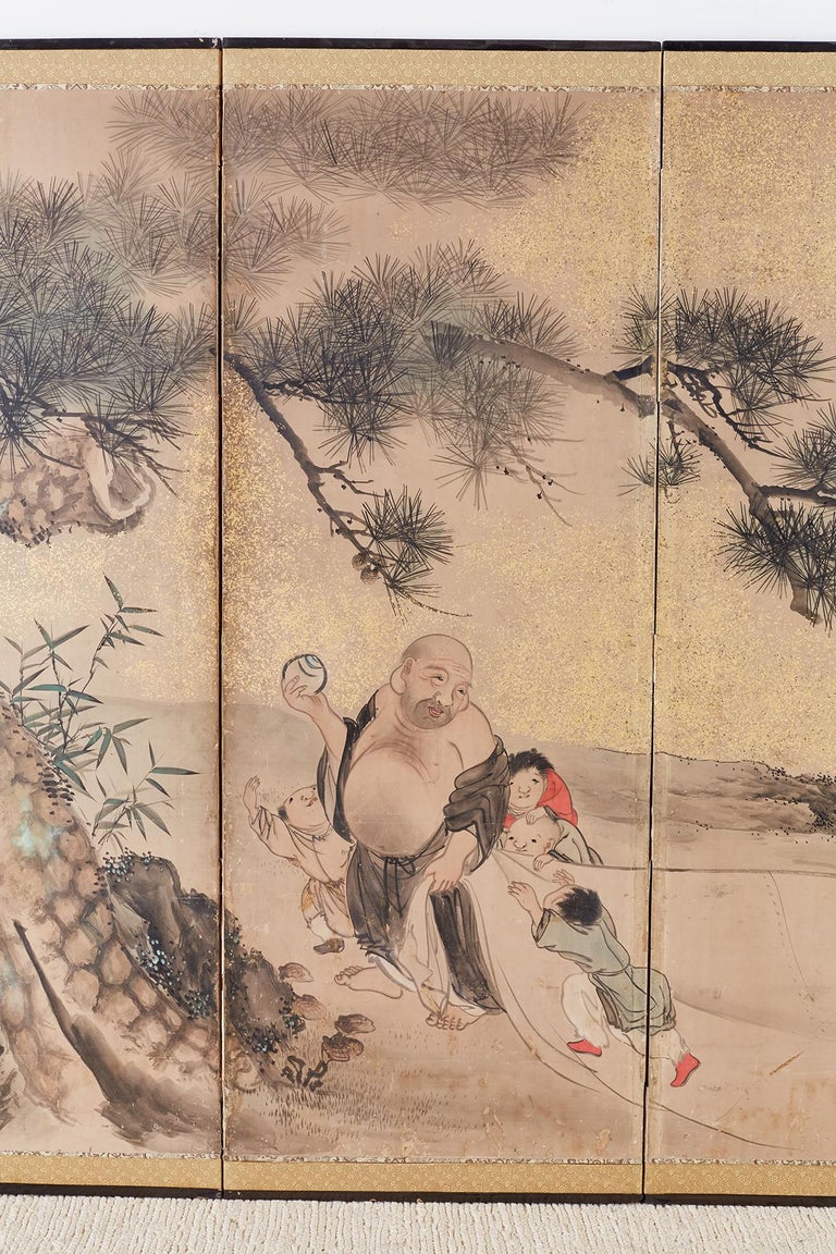 Japanese SixPanel Edo Screen of Immortals with Children at 1stDibs