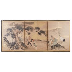 Japanese Six-Panel Edo Screen of Immortals with Children