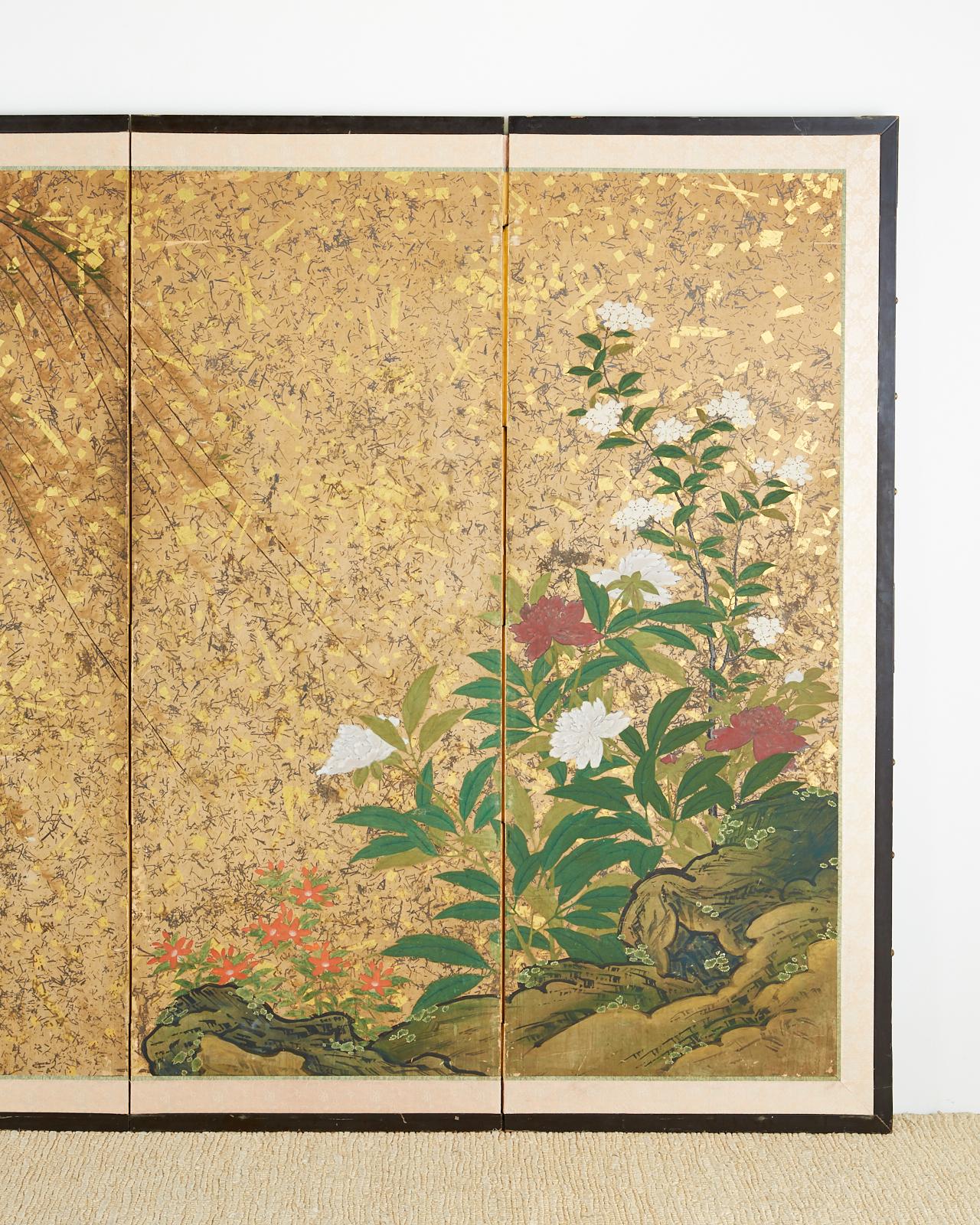 18th Century and Earlier Japanese Six-Panel Edo Screen Willow with Flowers