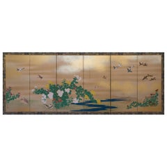 Antique Japanese Six-Panel Folding Screen by Hara Zaichu