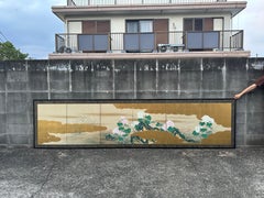 Japanese Six-Panel Folding Screen with Floral Landscape