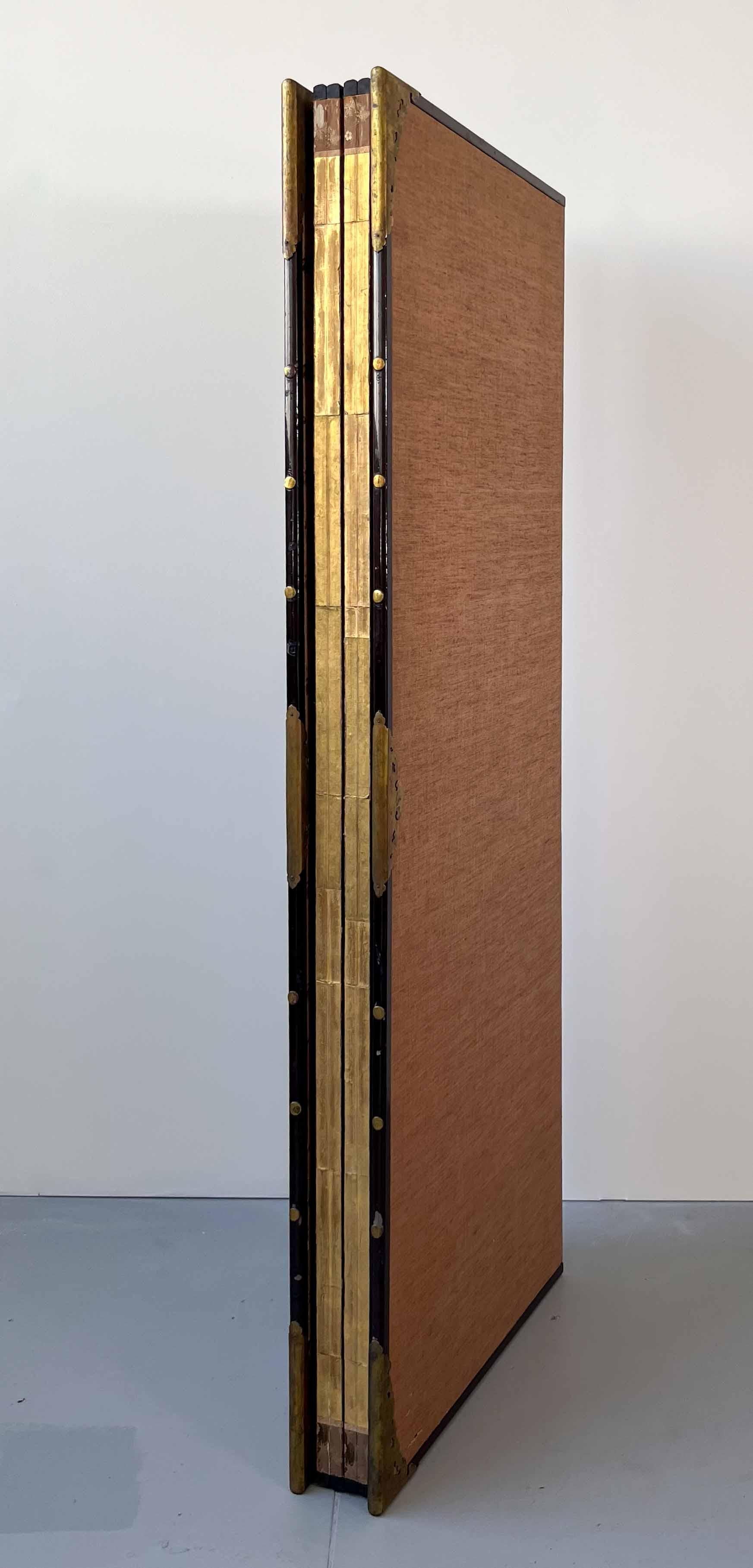 Japanese six-panel folding screen with gold-leaf depicting an idyllic landscape For Sale 5