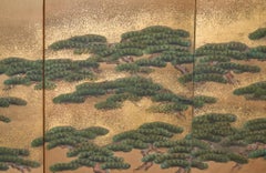 Japanese Six-Panel Gold Leaf Screen with Pine Trees in Mist, Signed Tosa Mitsuza