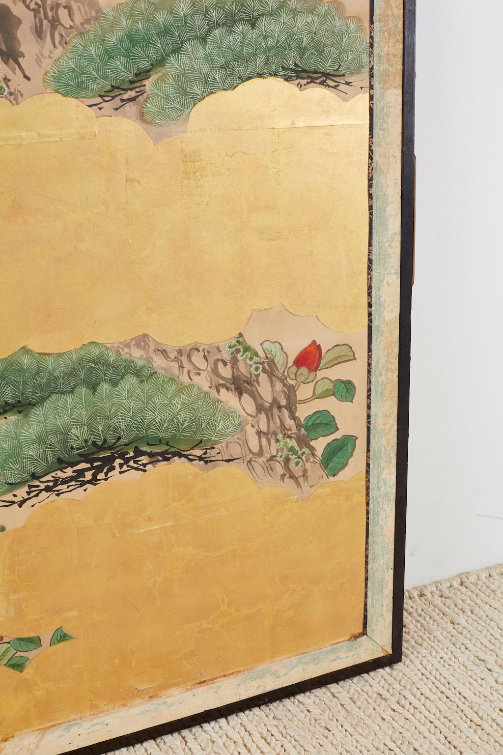 Japanese Six-Panel Kano School Crane Landscape Screen 7