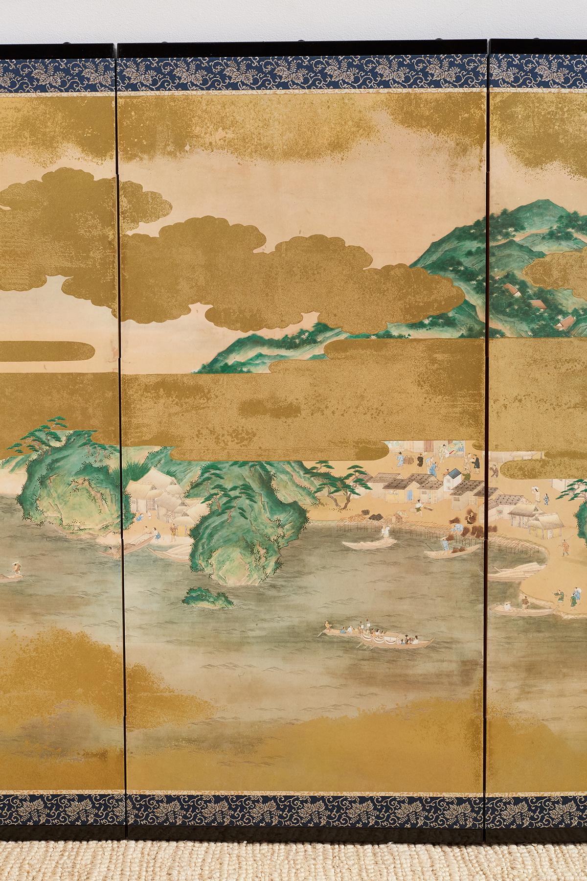 Edo Japanese Six Panel Kano School Style Screen