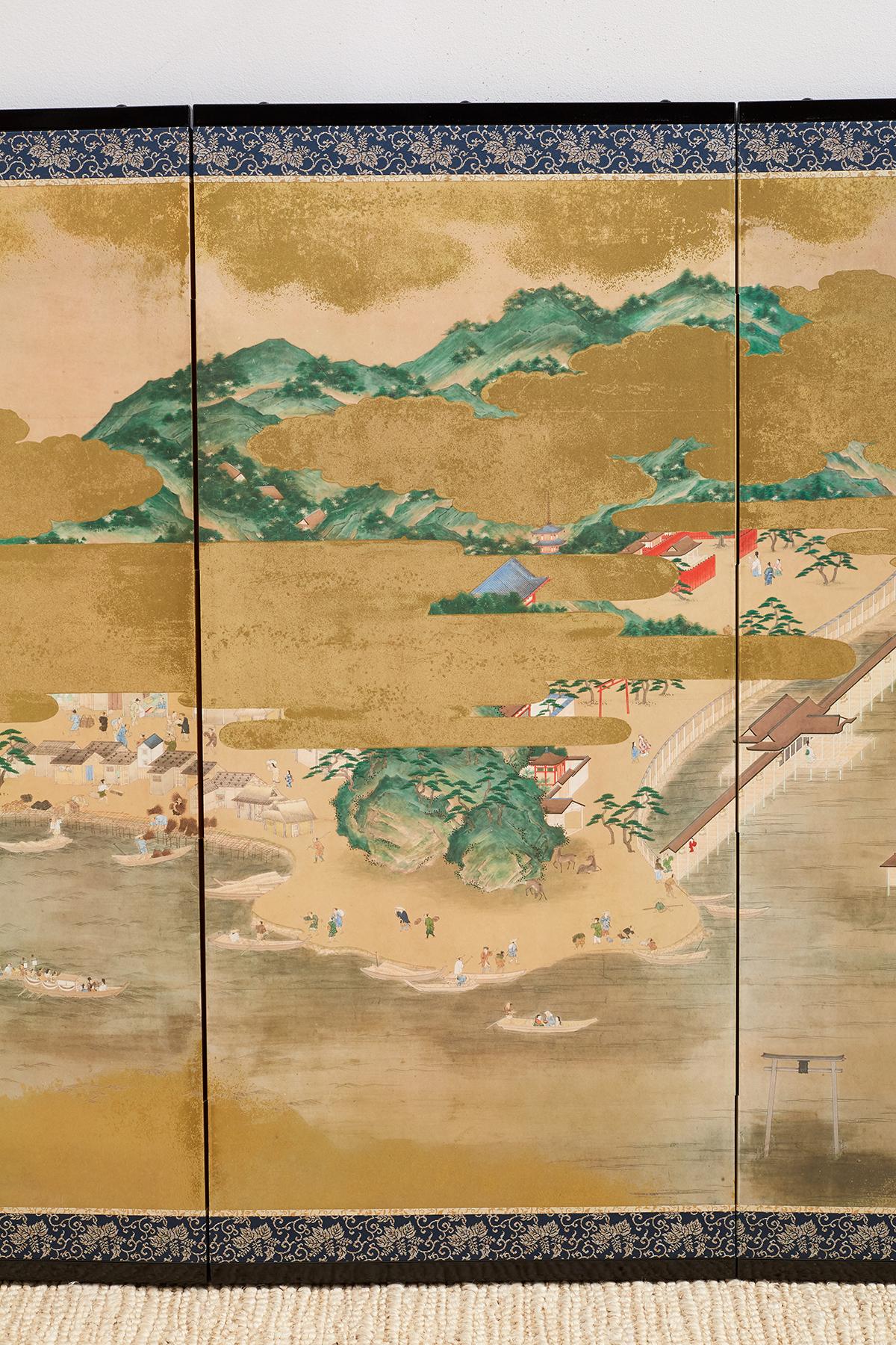 Hand-Painted Japanese Six Panel Kano School Style Screen