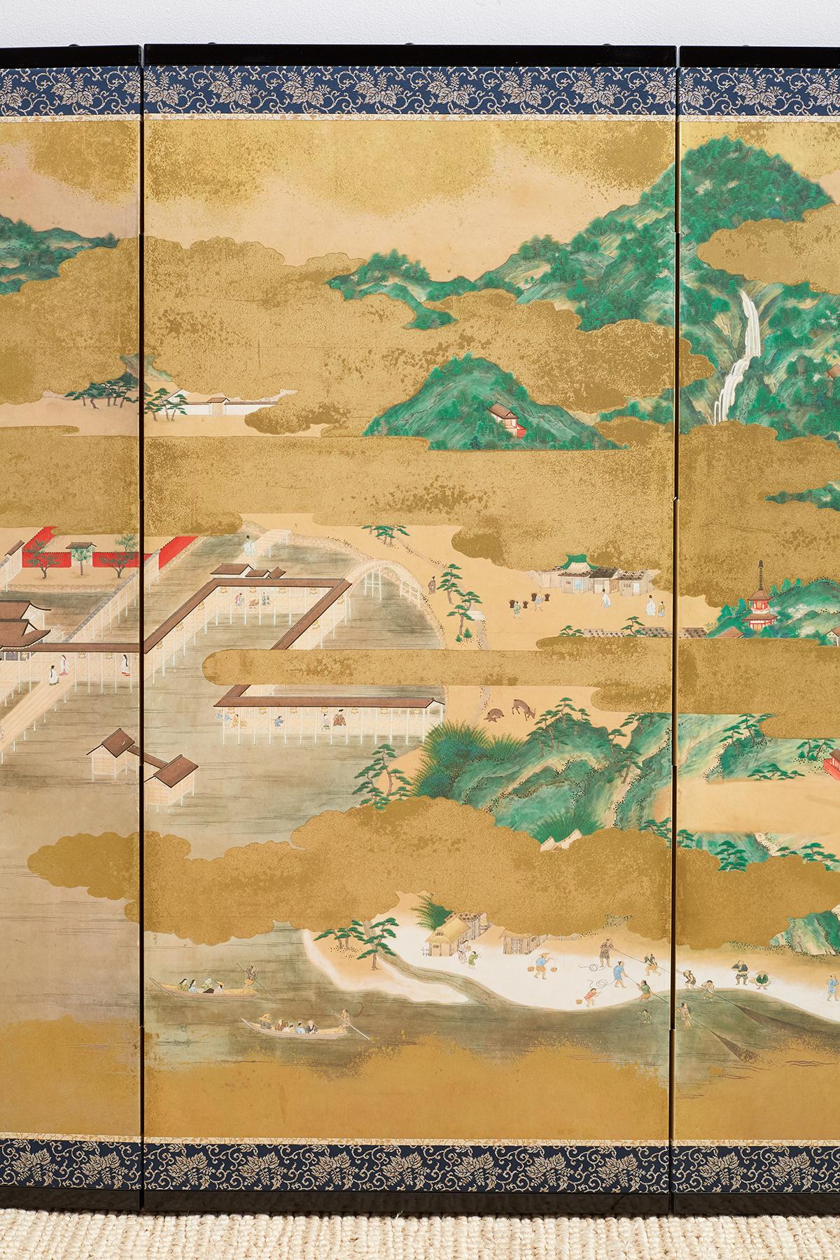 20th Century Japanese Six Panel Kano School Style Screen