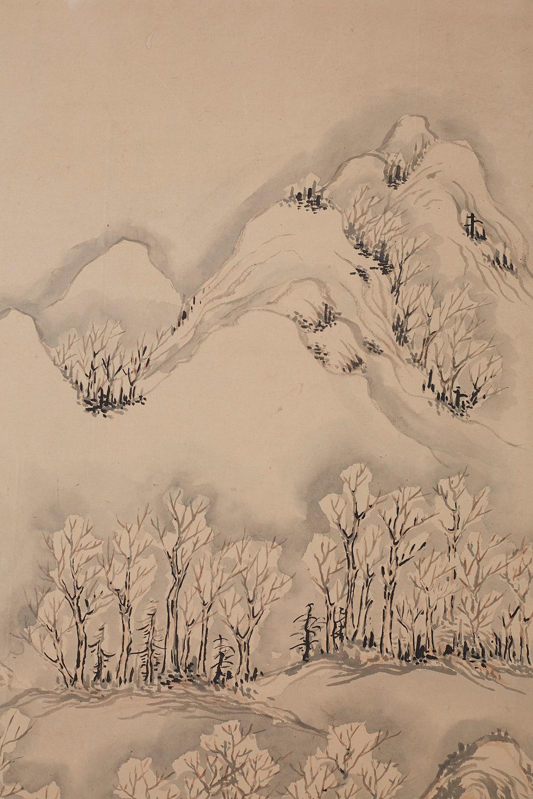 Japanese Six Panel Meiji Period Seasonal Landscape Screen 4