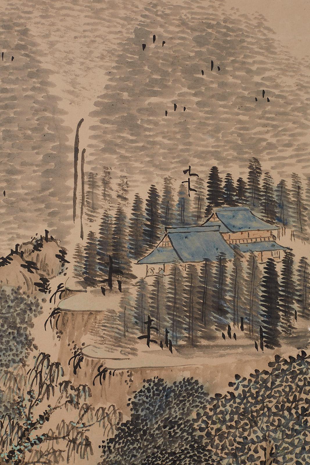 Japanese Six Panel Meiji Period Seasonal Landscape Screen 6