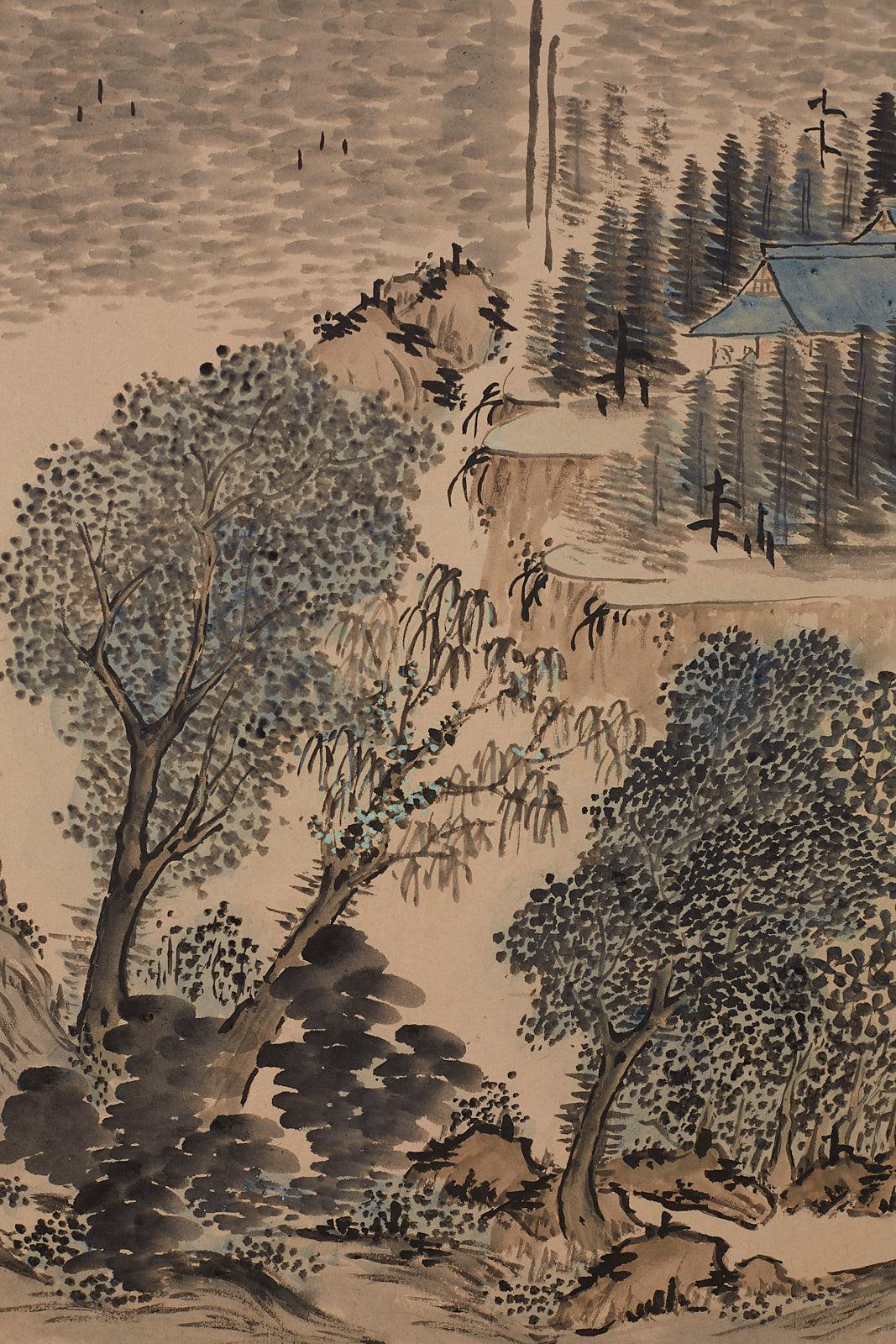 Japanese Six Panel Meiji Period Seasonal Landscape Screen 7