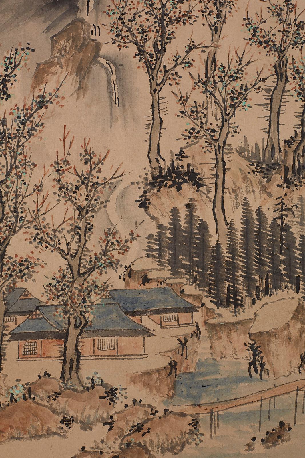 Japanese Six Panel Meiji Period Seasonal Landscape Screen 8