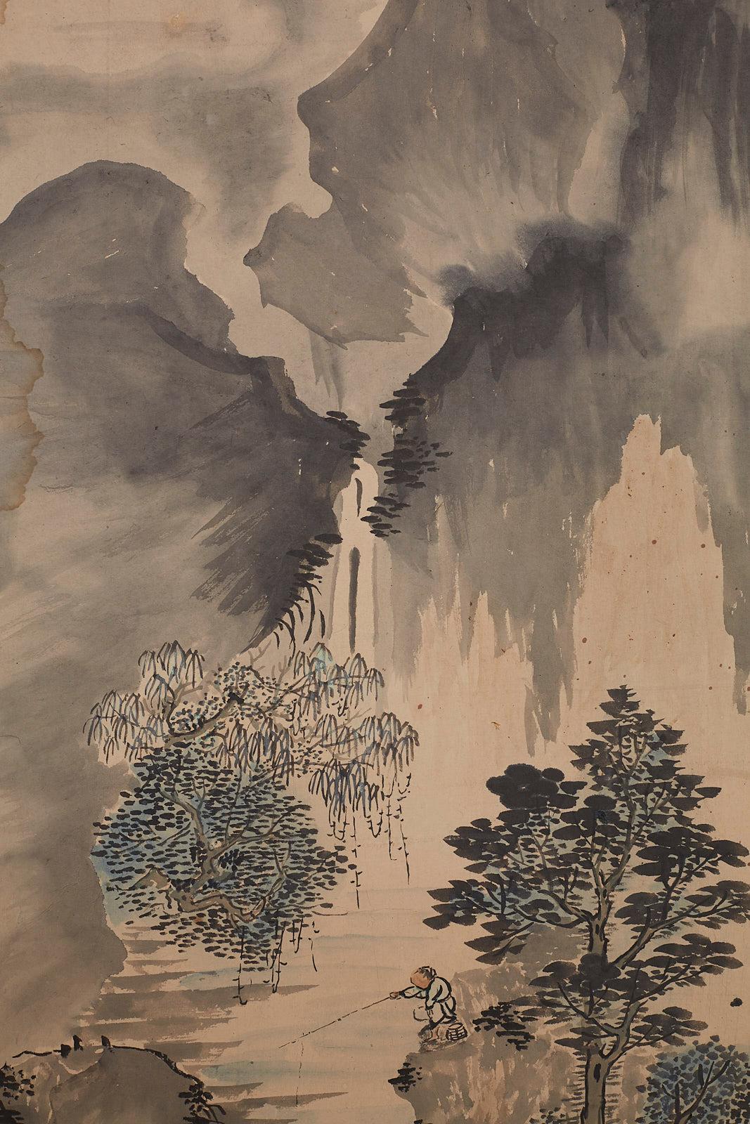 Japanese Six Panel Meiji Period Seasonal Landscape Screen 14