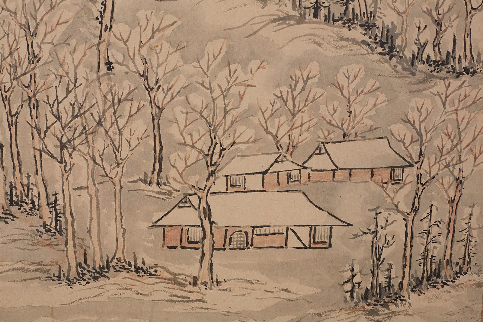 Japanese Six Panel Meiji Period Seasonal Landscape Screen 3