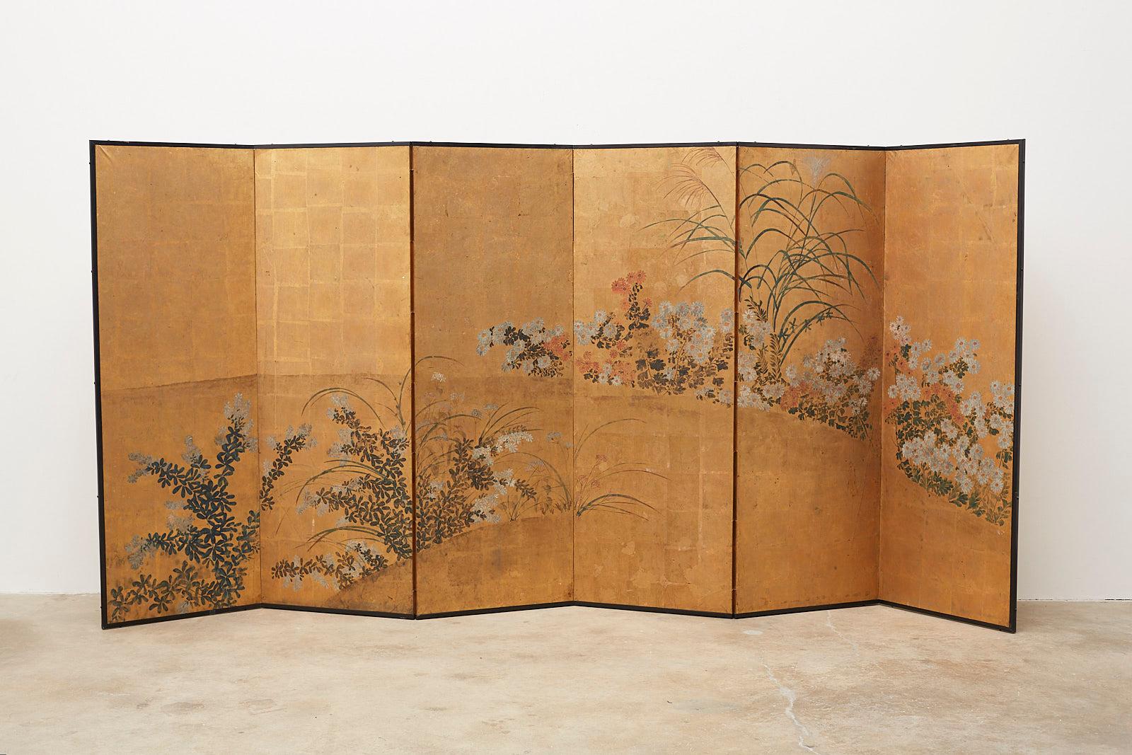 Japanese Six Panel Meiji Rimpa Screen after Tawaraya Sosetsu 7
