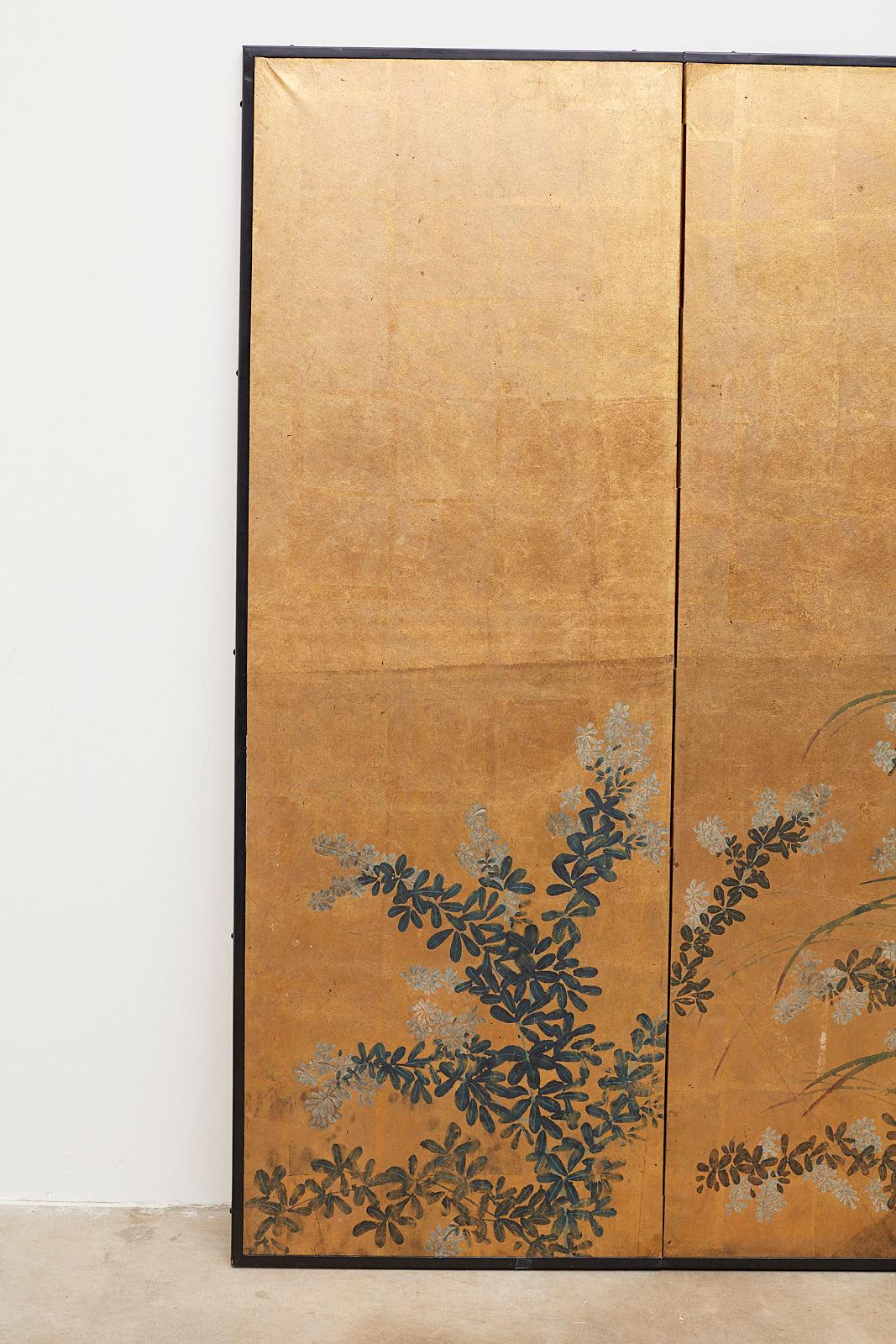 Lacquered Japanese Six Panel Meiji Rimpa Screen after Tawaraya Sosetsu