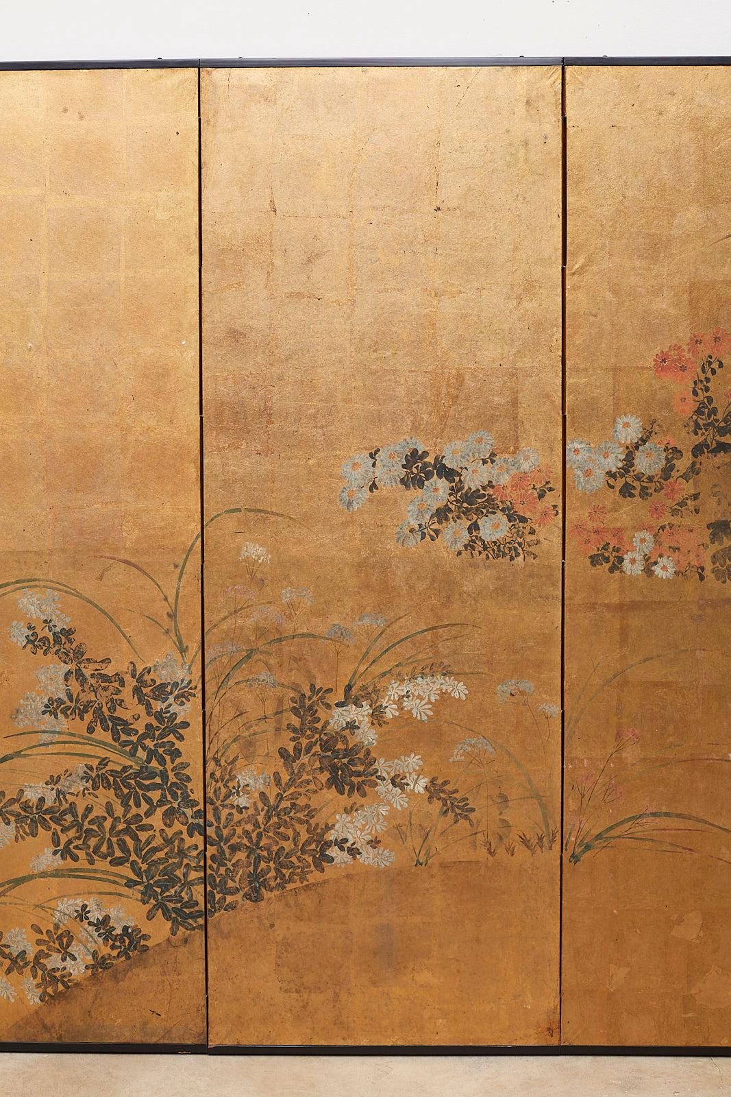 19th Century Japanese Six Panel Meiji Rimpa Screen after Tawaraya Sosetsu
