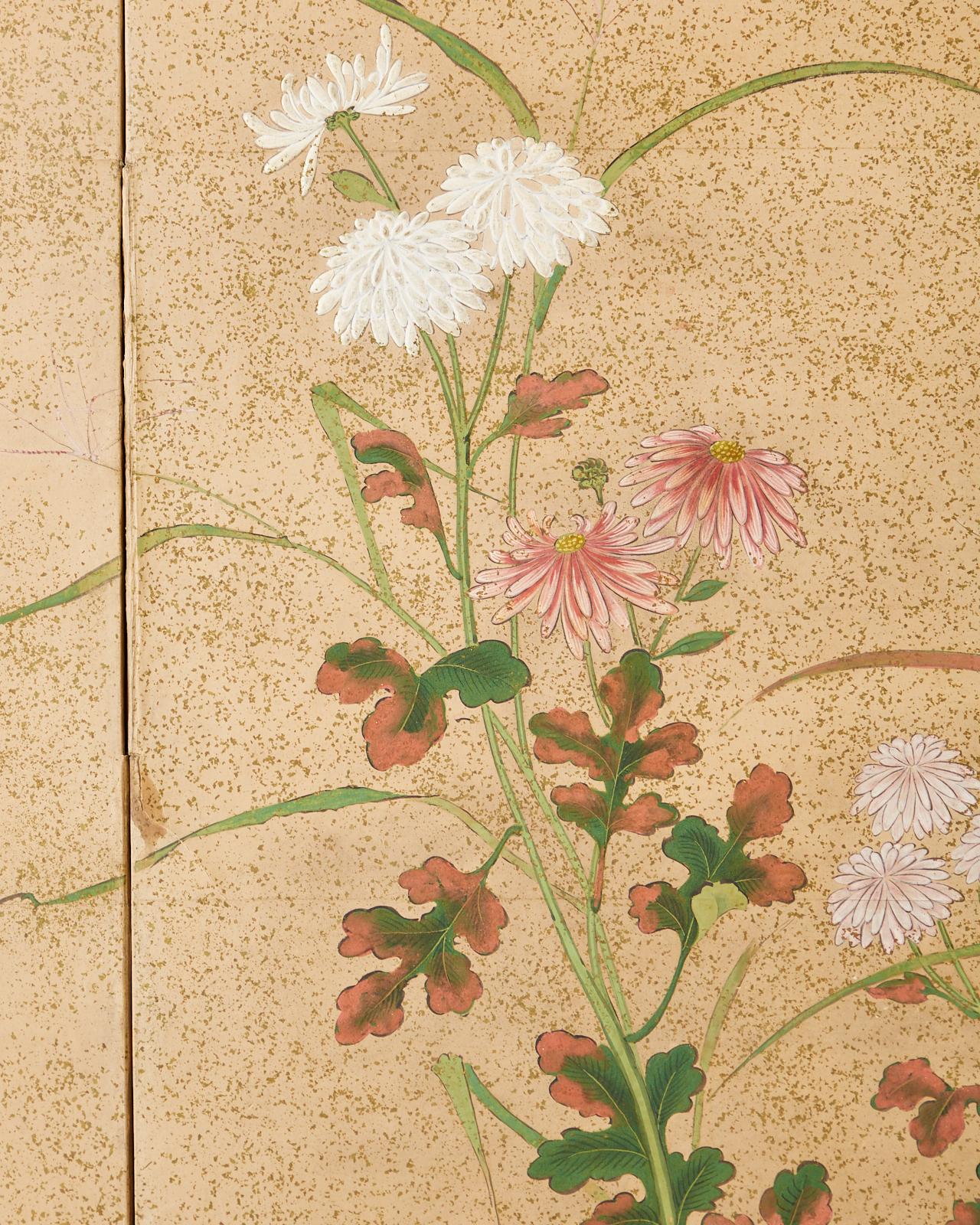 Japanese Six Panel Meiji Screen Chrysanthemums and Waterfall 12