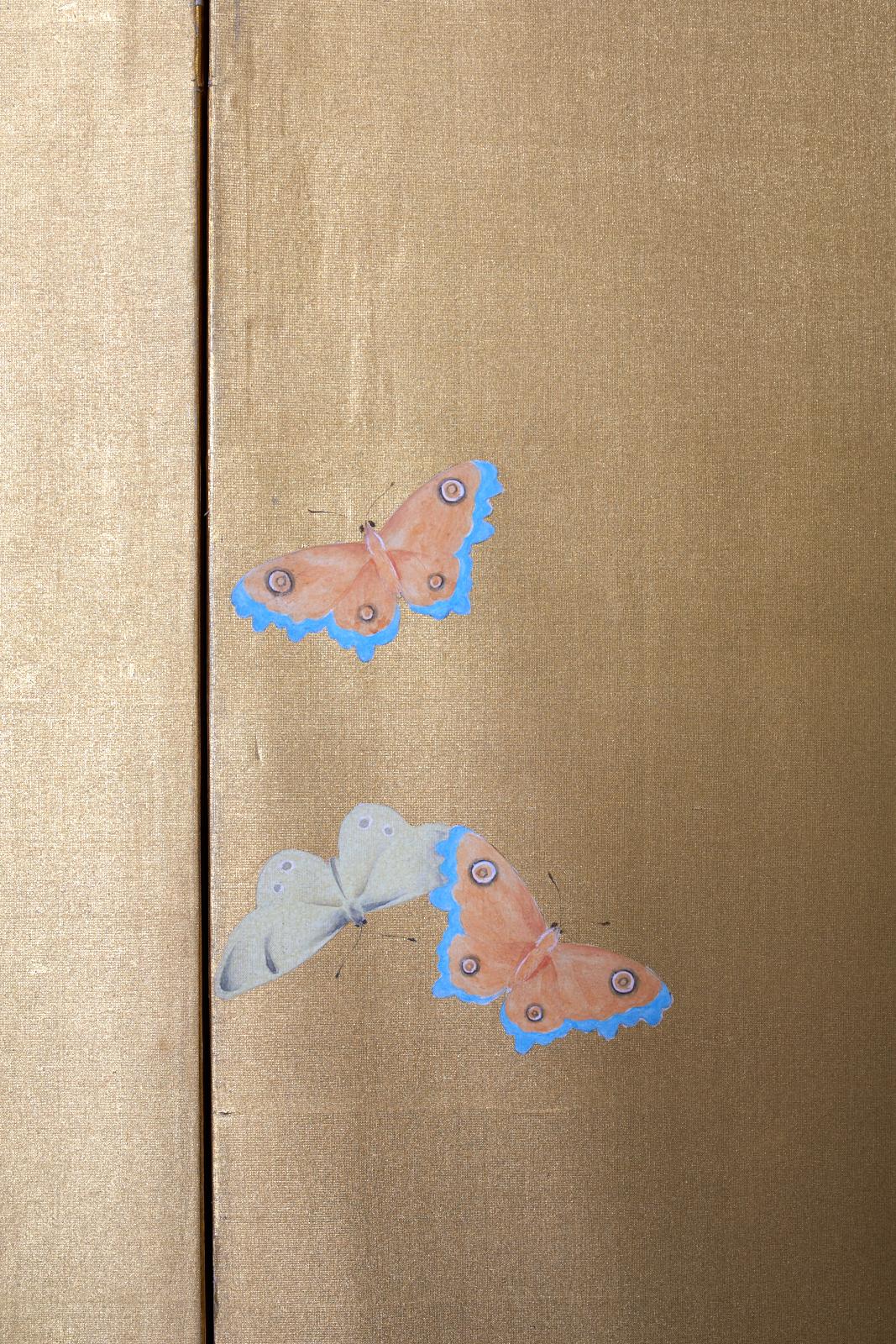 Japanese Six-Panel Meiji Screen Flowering Peonies and Butterflies 5