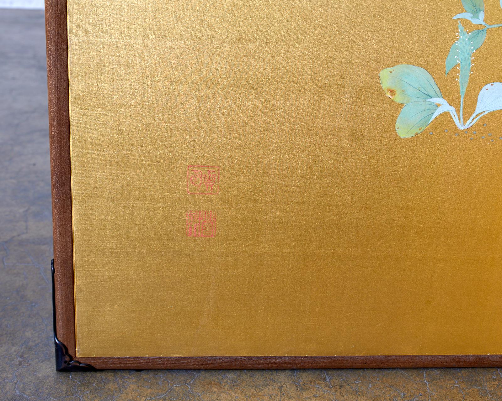 Japanese Six-Panel Meiji Screen Flowering Peonies and Butterflies For Sale 13