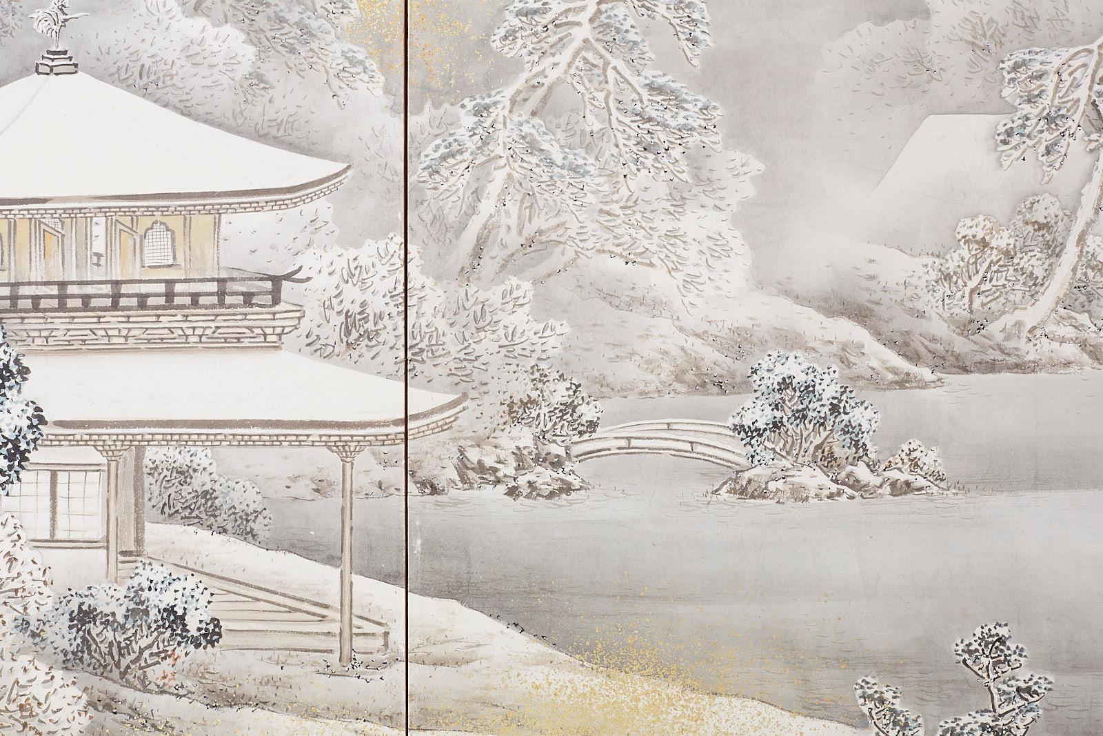 Japanese Six-Panel Meiji Screen Kinkakuji in Winter 7