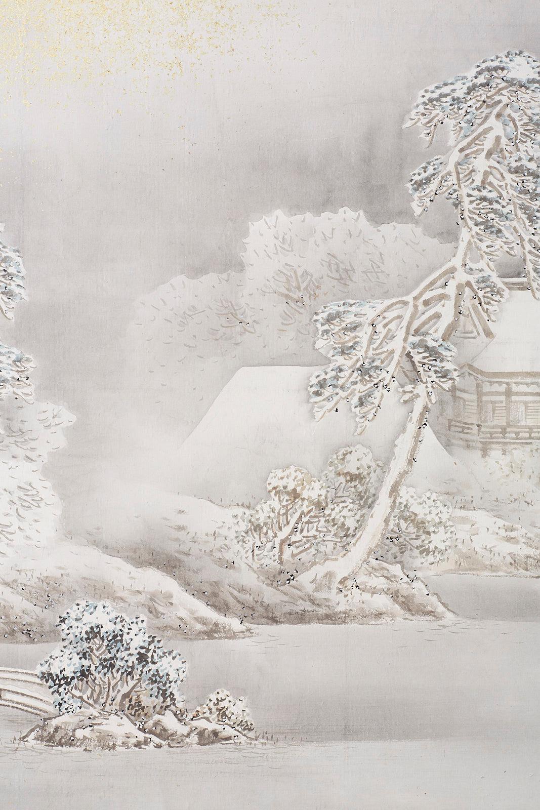 Japanese Six-Panel Meiji Screen Kinkakuji in Winter 8