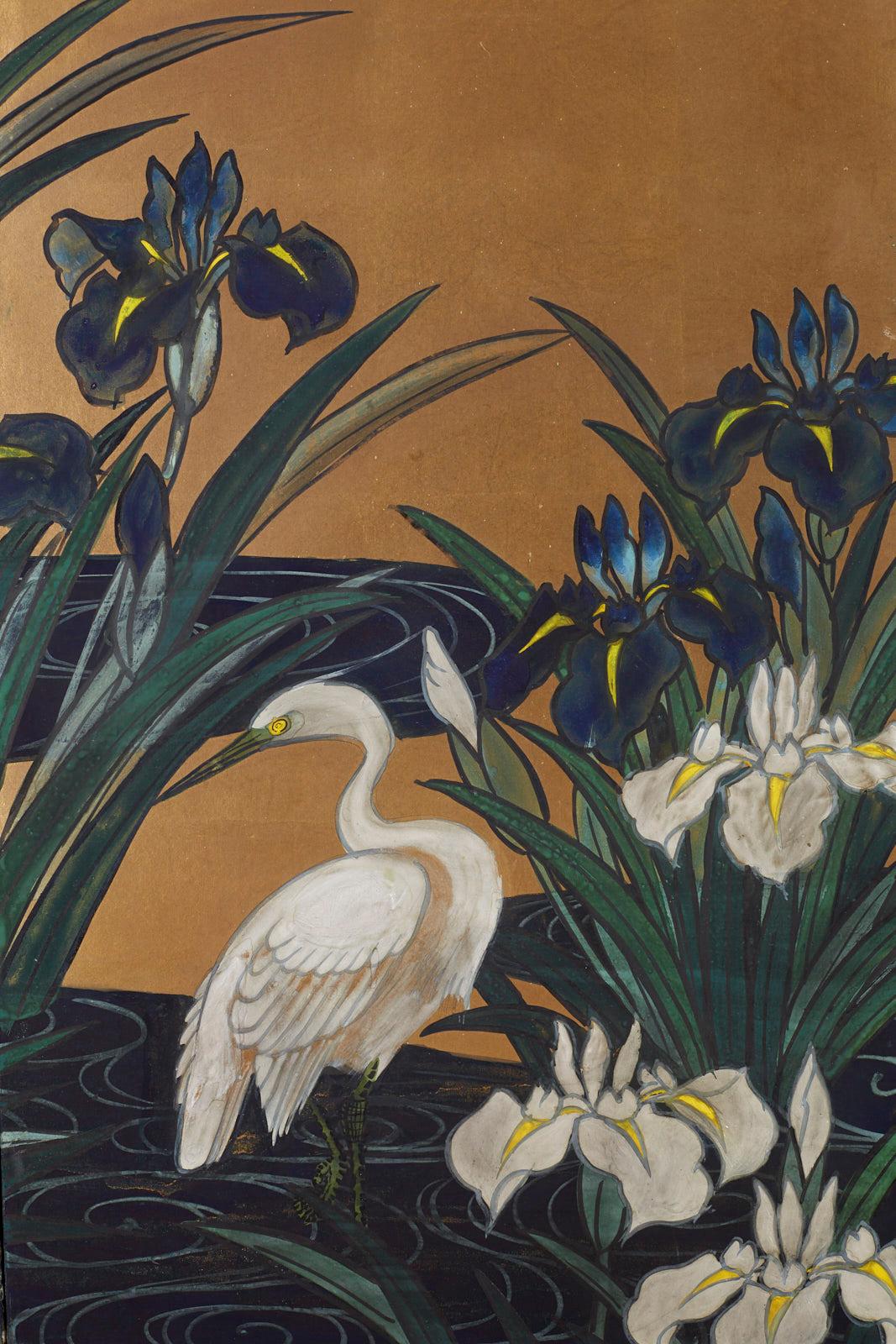 Japanese Six-Panel Meiji Screen of Egrets on Gold Leaf  4