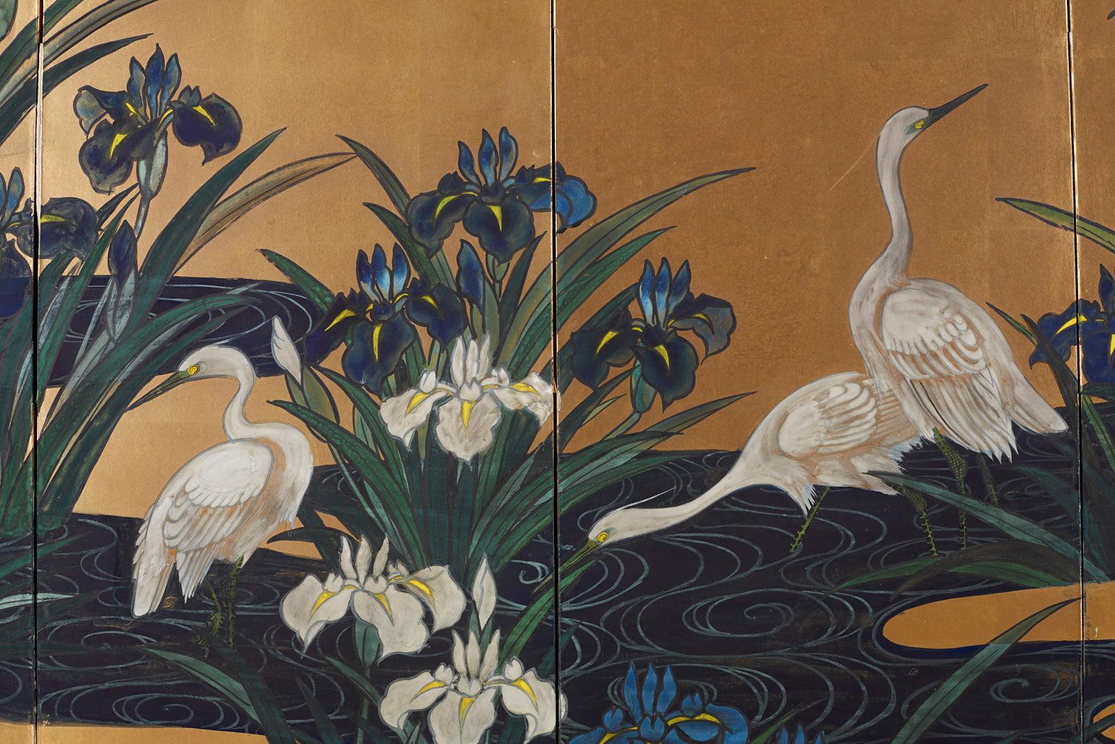 Japanese Six-Panel Meiji Screen of Egrets on Gold Leaf  5