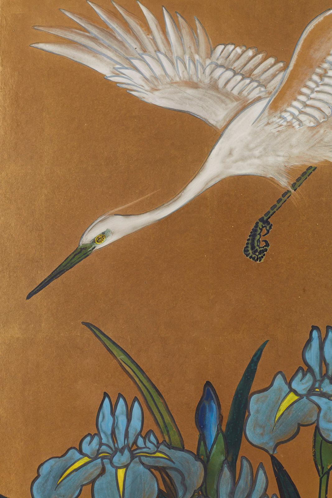 Japanese Six-Panel Meiji Screen of Egrets on Gold Leaf  6