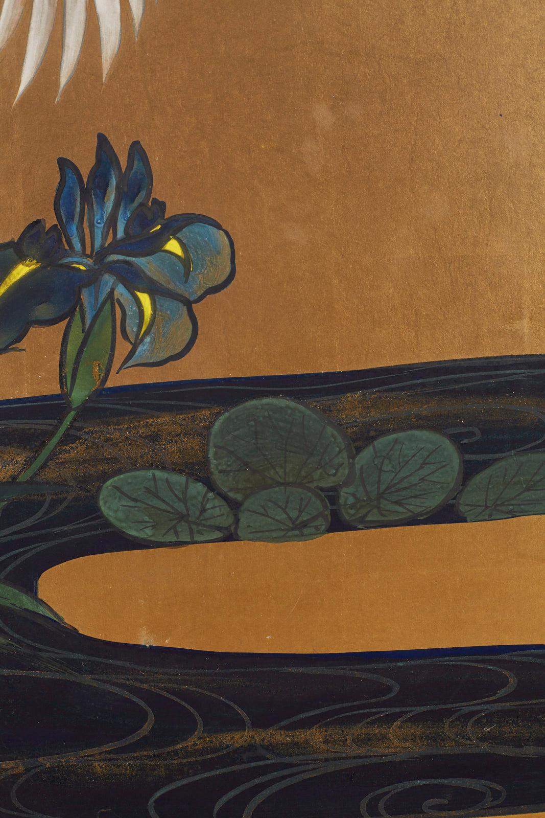 Japanese Six-Panel Meiji Screen of Egrets on Gold Leaf  8