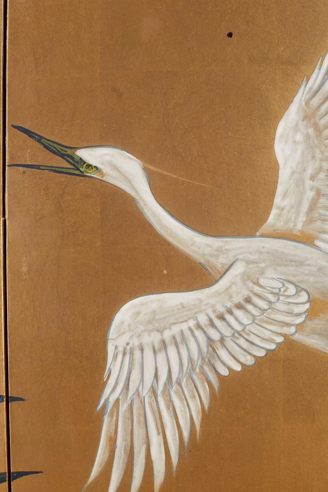 Japanese Six-Panel Meiji Screen of Egrets on Gold Leaf  9
