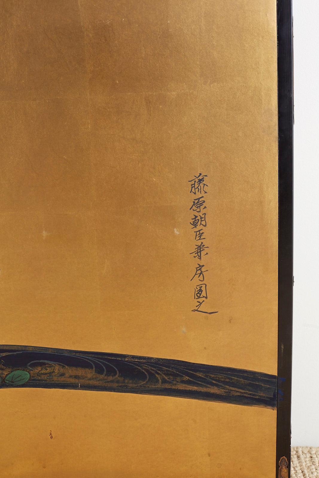 Japanese Six-Panel Meiji Screen of Egrets on Gold Leaf  10