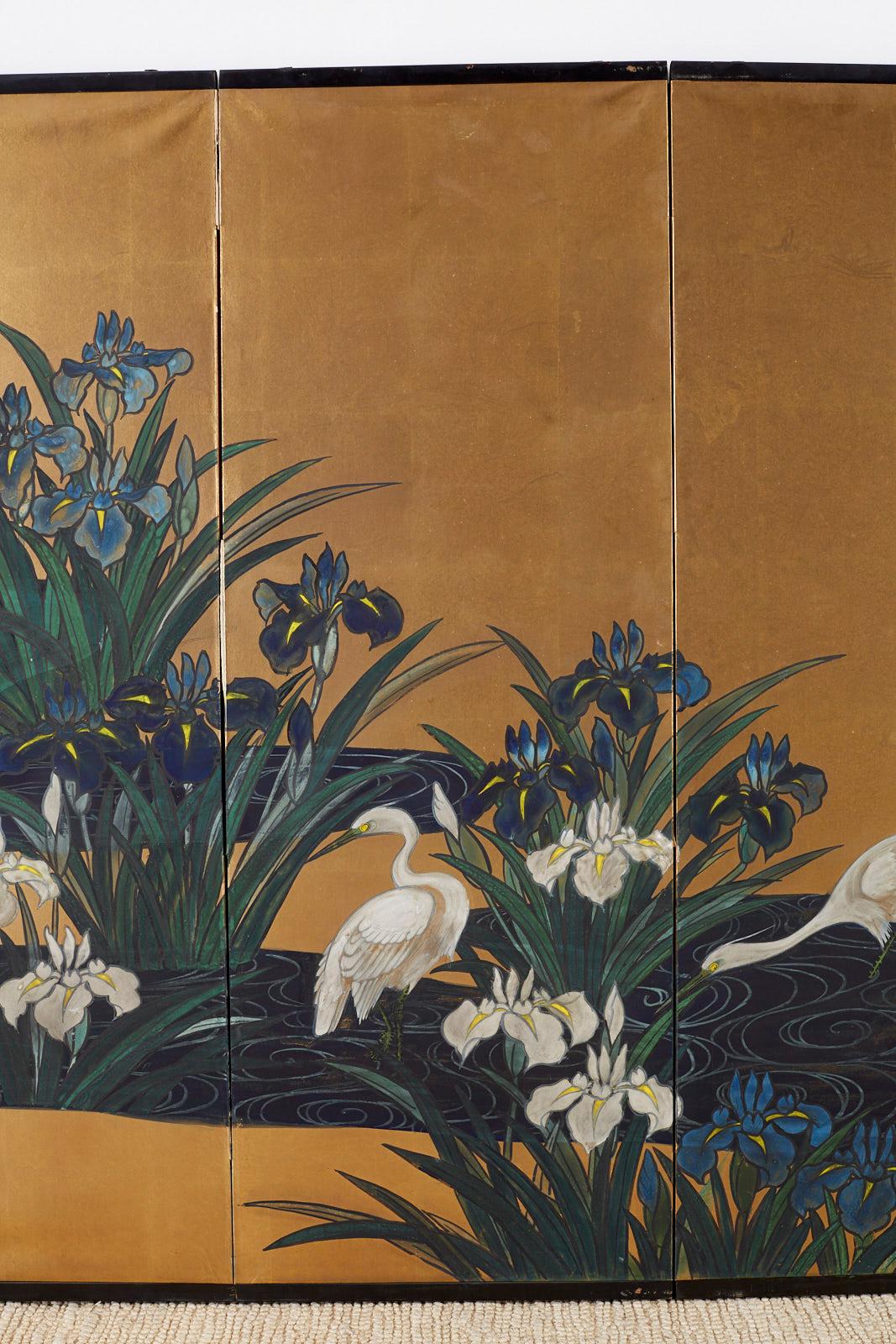 Japanese Six-Panel Meiji Screen of Egrets on Gold Leaf  In Good Condition In Rio Vista, CA