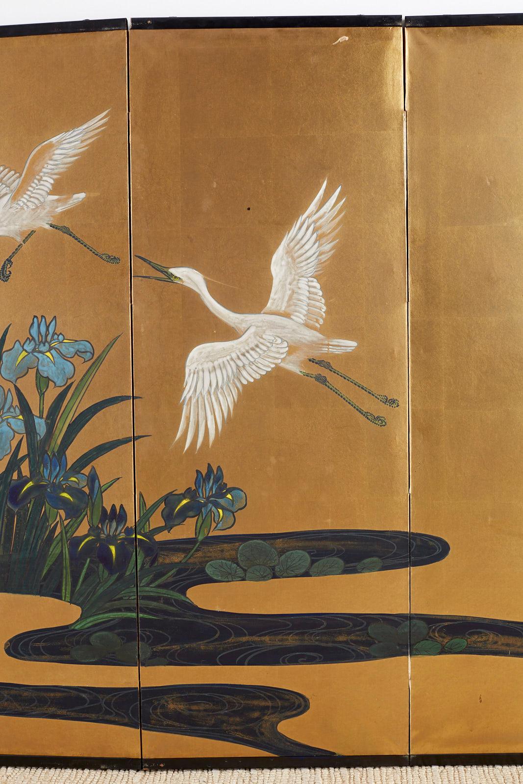 Japanese Six-Panel Meiji Screen of Egrets on Gold Leaf  1