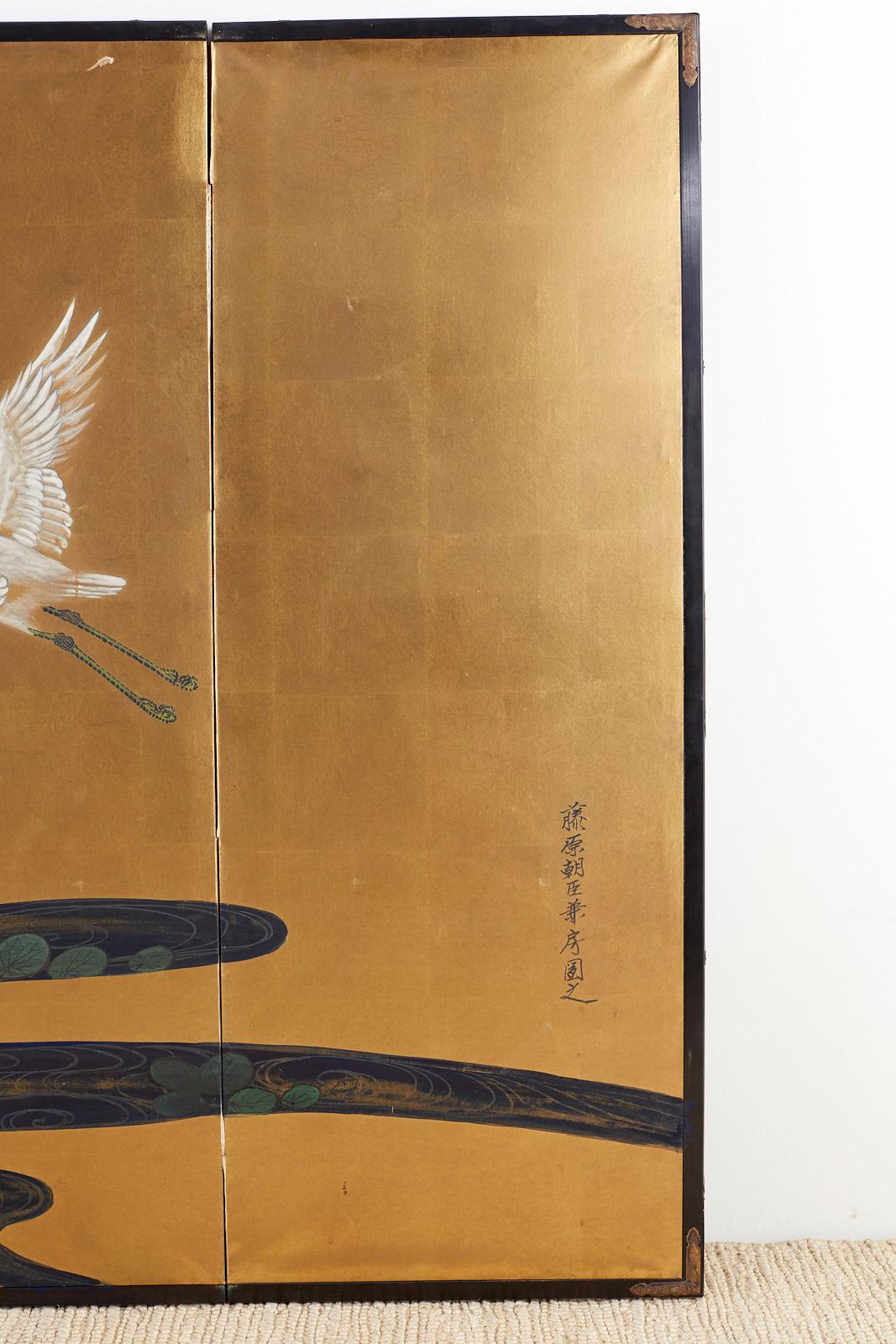 Japanese Six-Panel Meiji Screen of Egrets on Gold Leaf  2