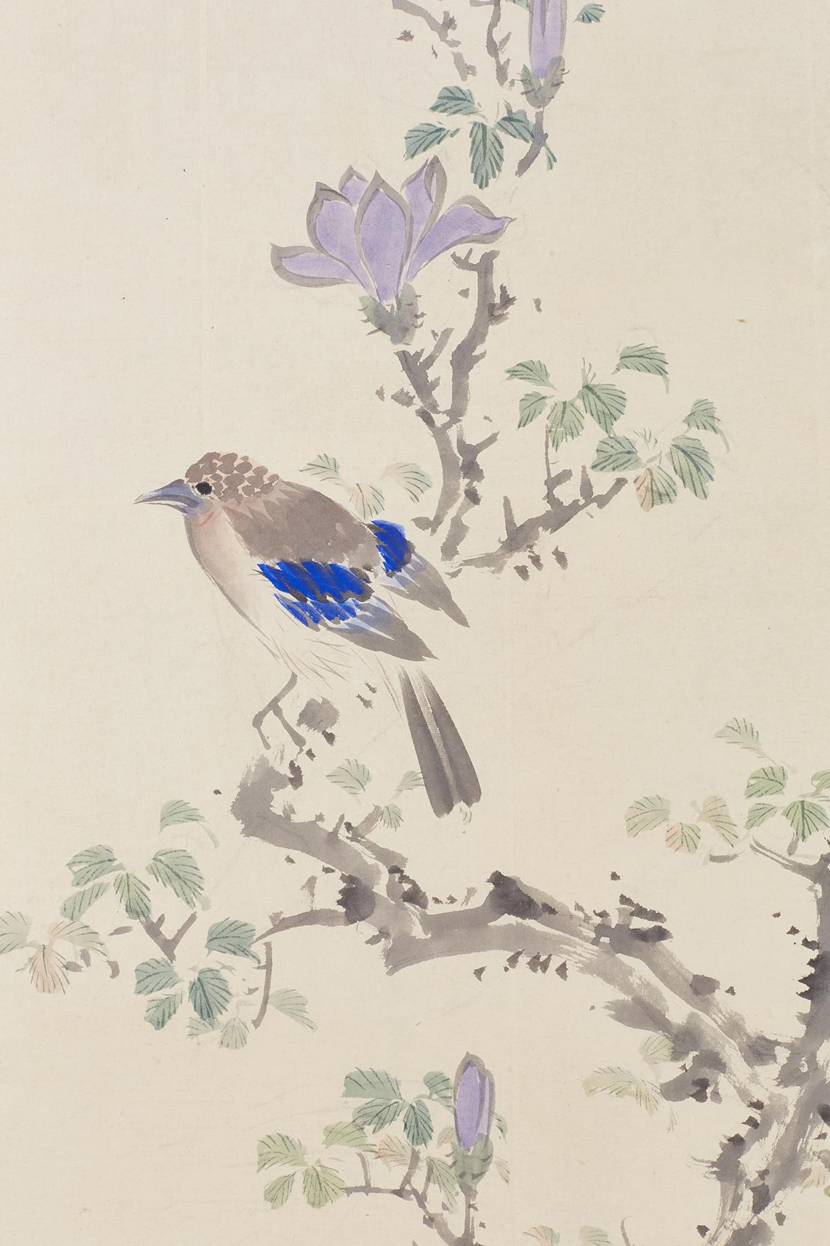 Japanese Six-Panel Meiji Screen of Flora and Fauna 4