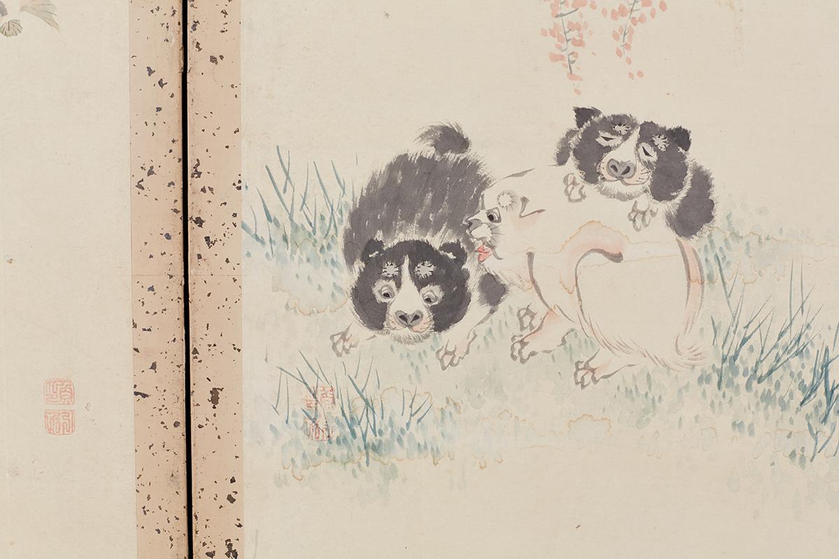 Japanese Six-Panel Meiji Screen of Flora and Fauna 5