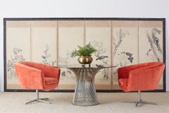 Japanese Six-Panel Meiji Screen of Flora and Fauna