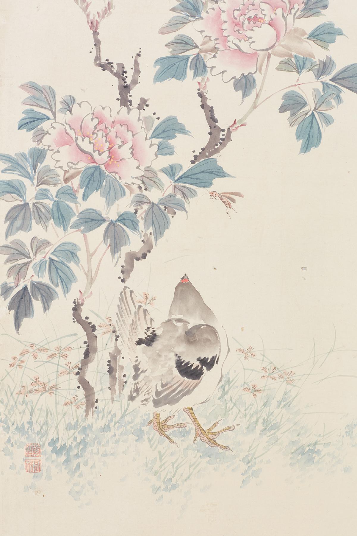 Japanese Six-Panel Meiji Screen of Flora and Fauna 2