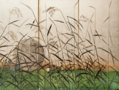 Japanese Six Panel Screen: Moon Rising Over the Plains of Musashino