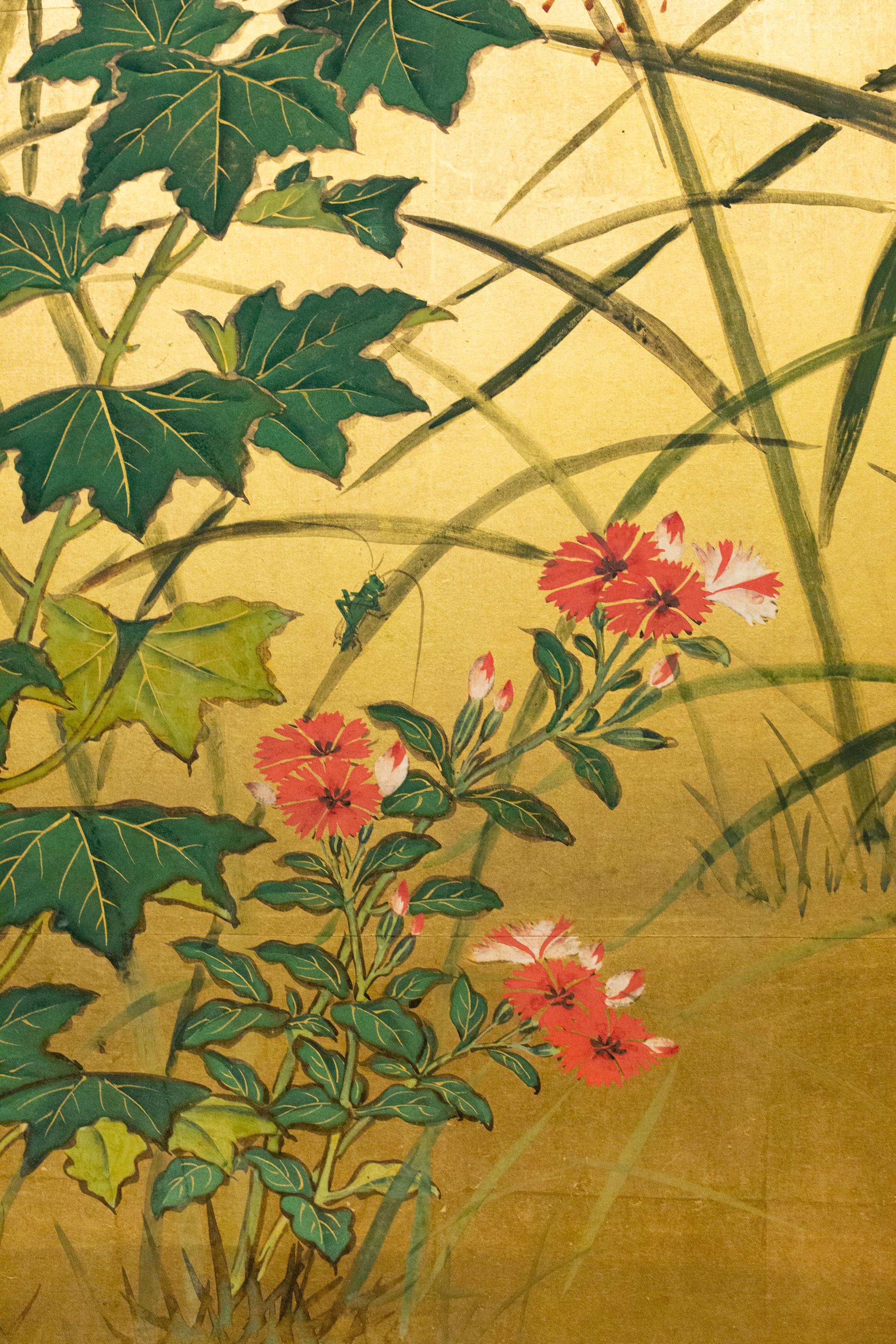 Meiji Japanese Six-Panel Screen, a Garden for All Seasons For Sale