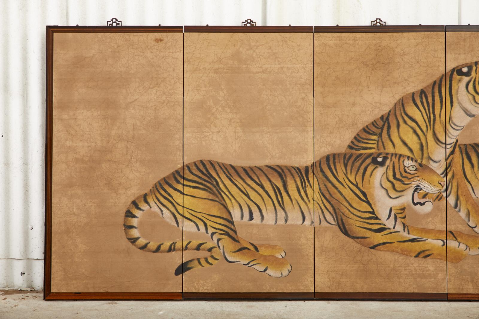 Japanese Six Panel Screen Ambush of Tigers In Good Condition In Rio Vista, CA