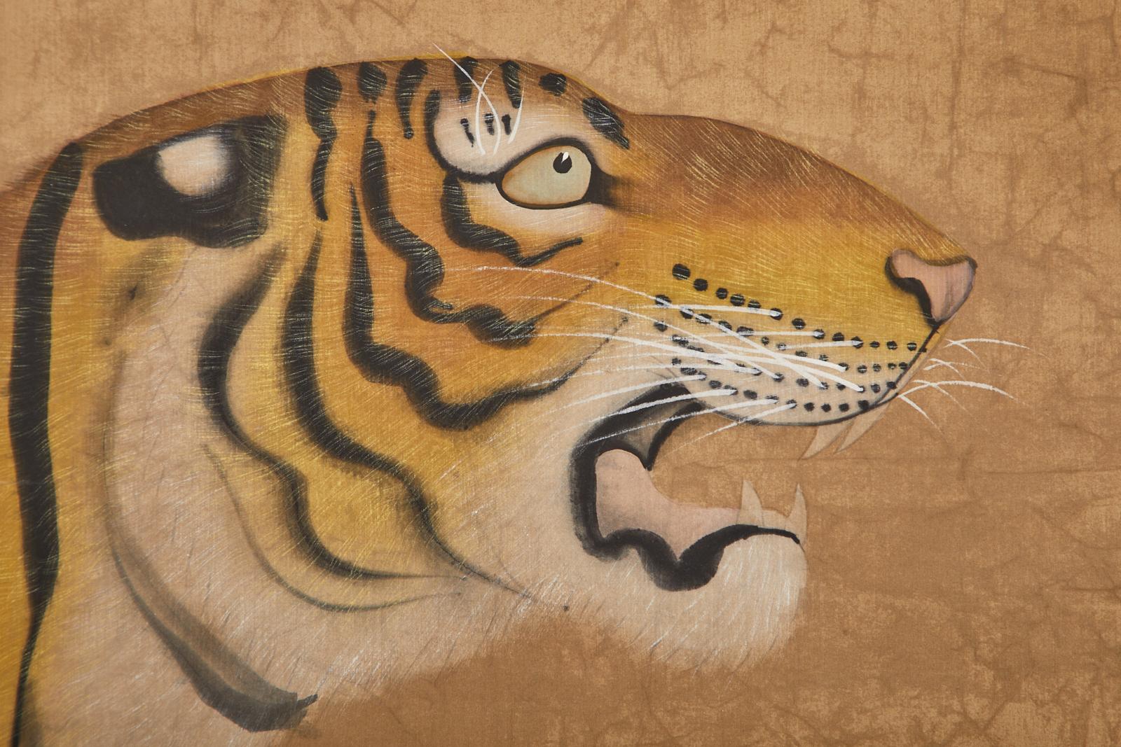 Brass Japanese Six Panel Screen Ambush of Tigers