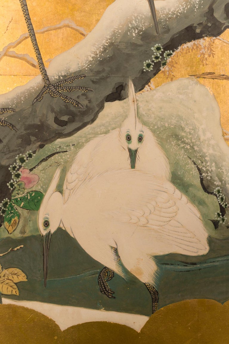 Japanese Six Panel Screen Autumn into Winter Landscape at 1stDibs