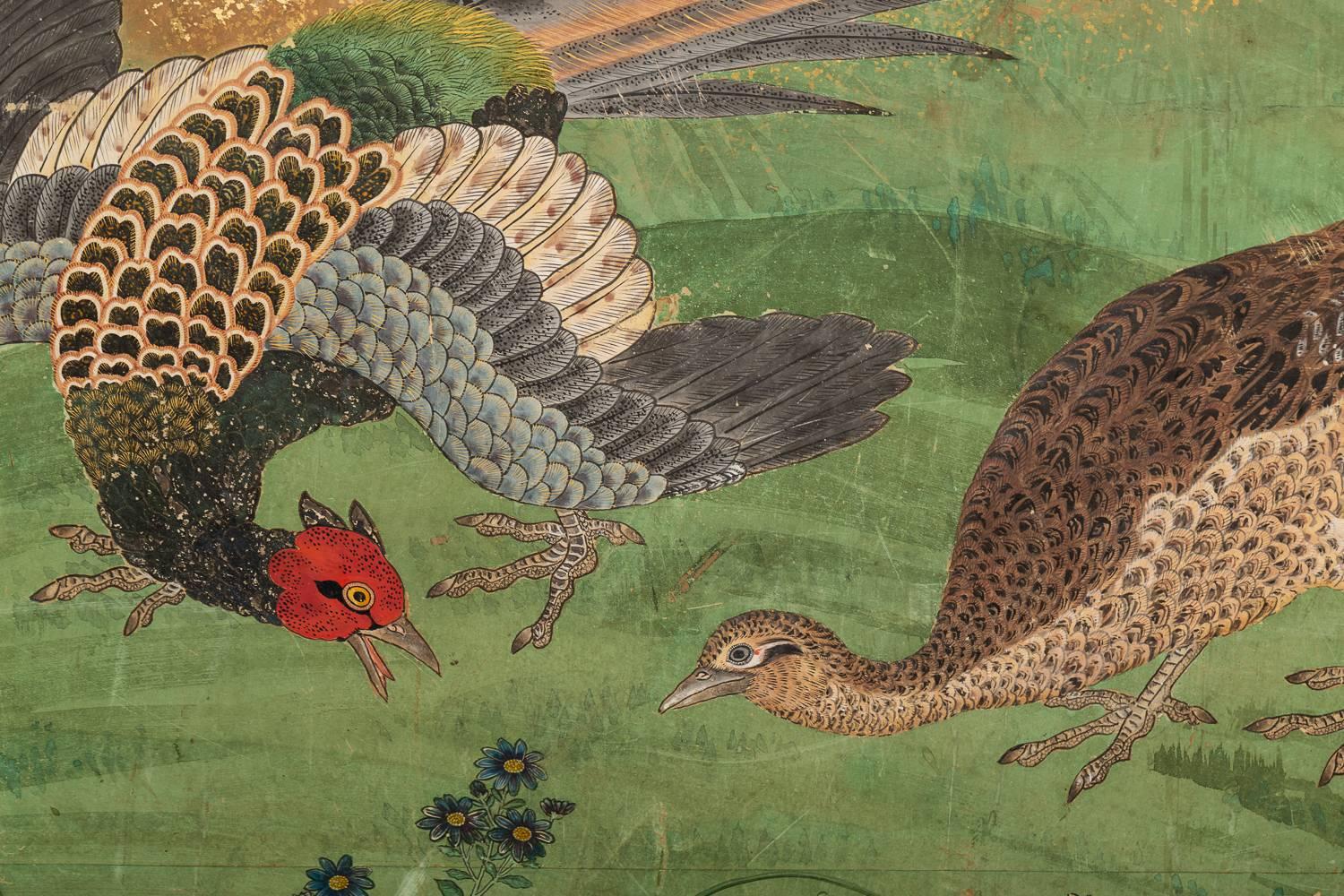 Early 19th Century Japanese Six Panel Screen: Pheasants In an Autumn Landscape