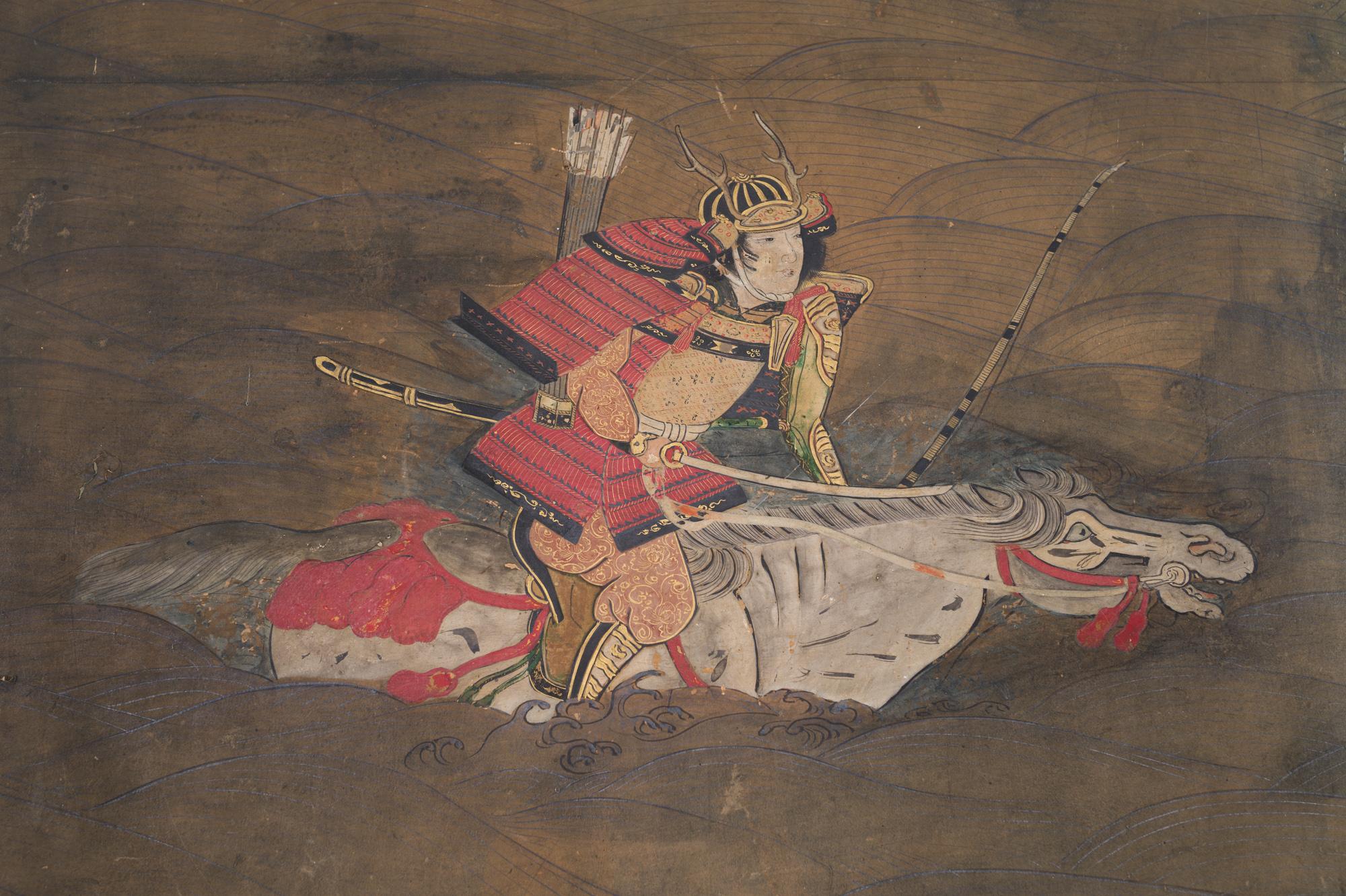 17ème siècle Fin du XVIIe siècle-début du XVIIIe siècle Écran japonais à six panneaux, Bataille au pont d'Uji en vente