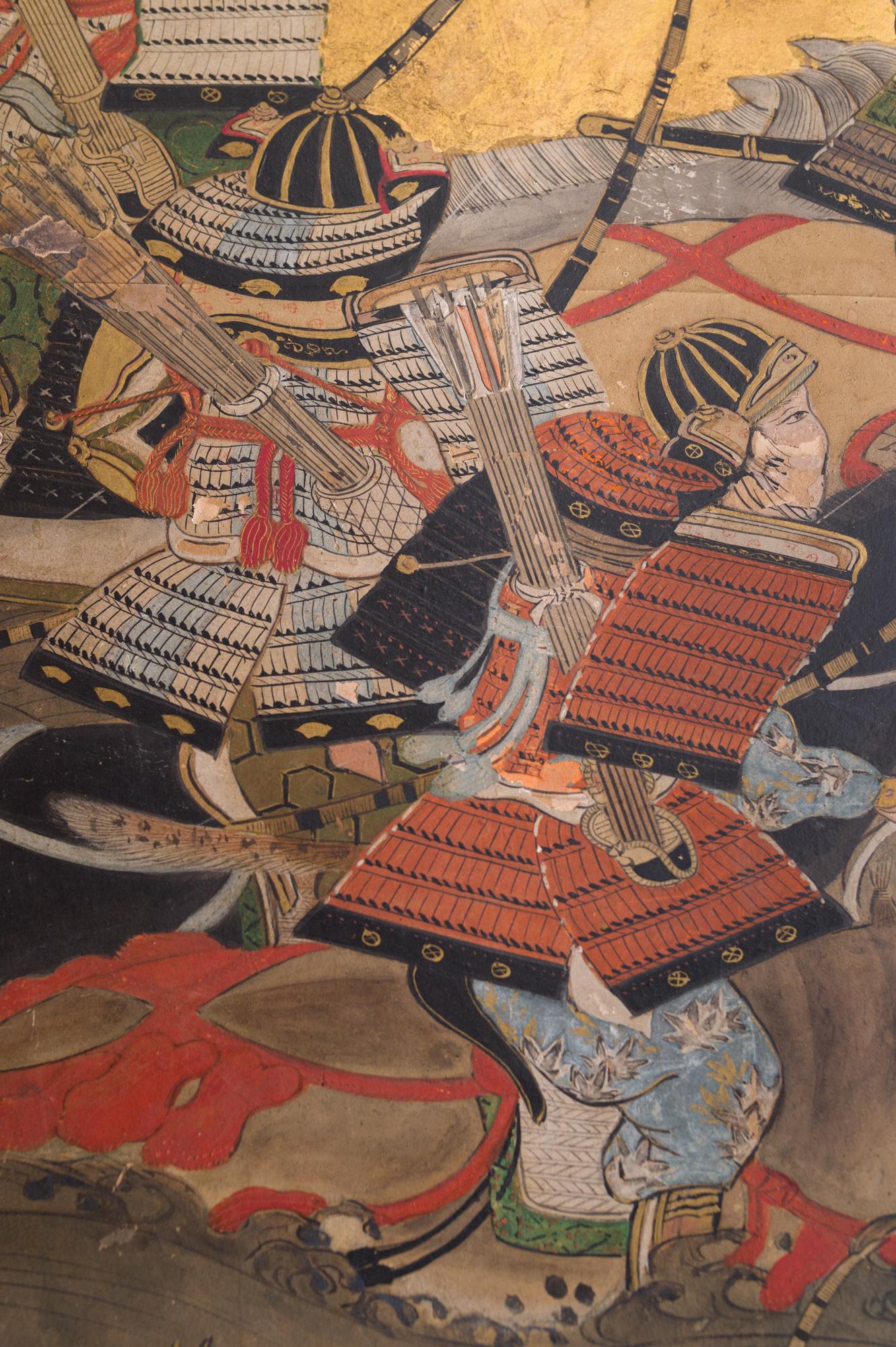 Late 17th-Early 18th Century Japanese Six-Panel Screen, Battle at Uji Bridge For Sale 4