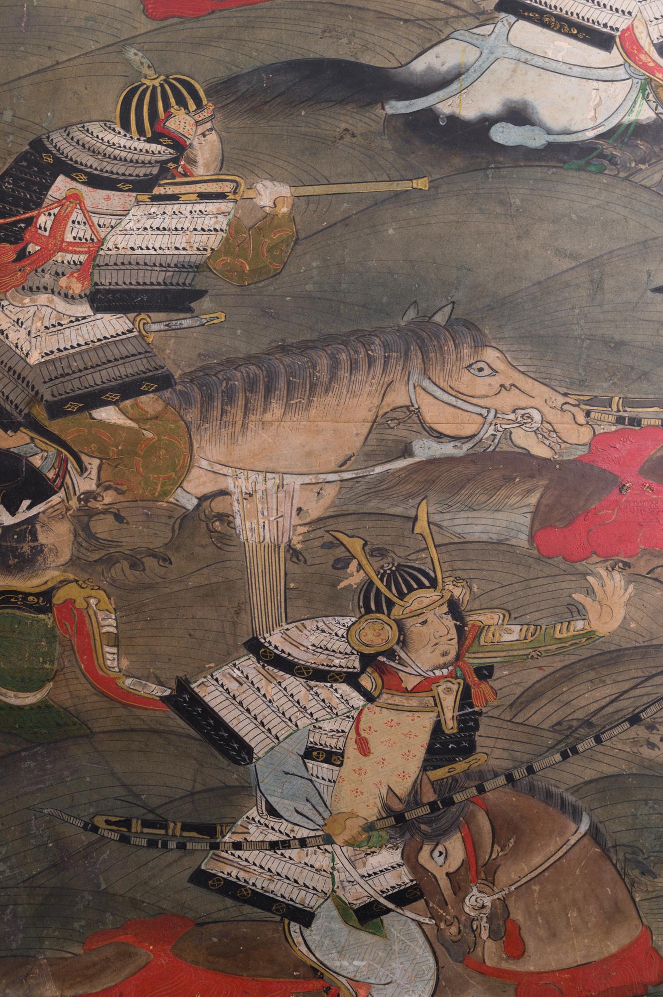 Fin du XVIIe siècle-début du XVIIIe siècle Écran japonais à six panneaux, Bataille au pont d'Uji en vente 6